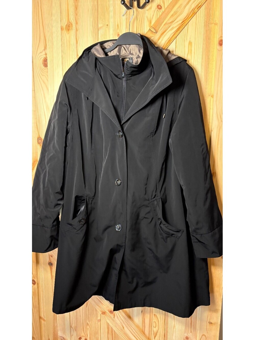 Gallery Woman Black Polyester Women's RainCoat with Hood